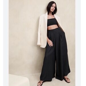 Banana Republic Black 100% Linen Wide Leg Pleated Pants Womens 6 High Rise